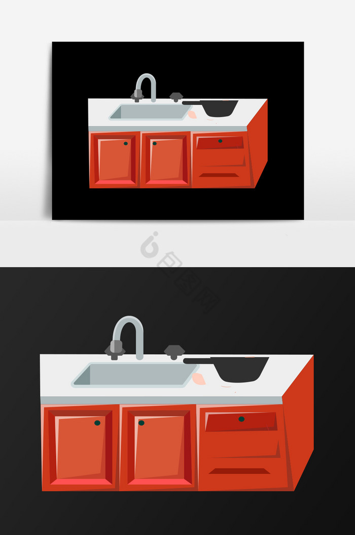 橱柜水槽插画图片