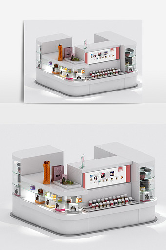 现代简约风柜台商品陈设商品组合3d模型图片