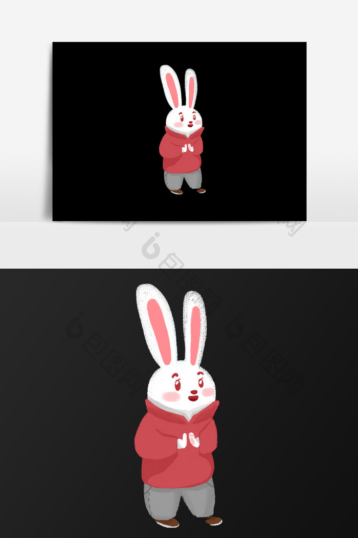 手绘长耳朵兔子插画元素