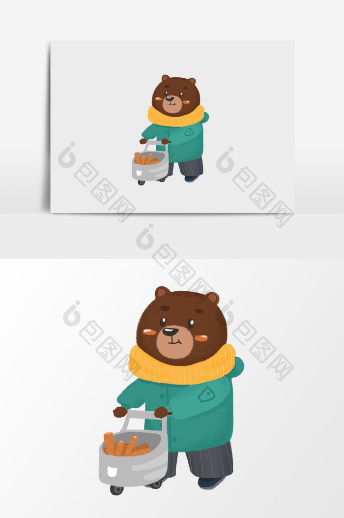 手绘卖货的熊插画元素
