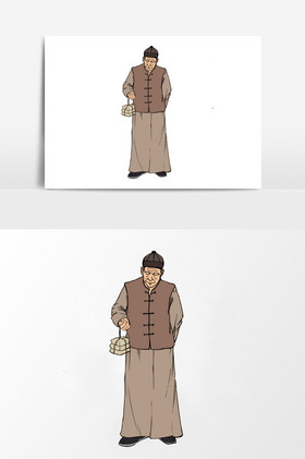 淡彩颜色的民国时期药店抓药的人