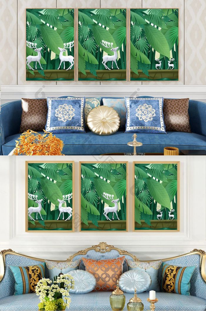 文艺小清新绿色森林晶瓷风景客厅酒店装饰画