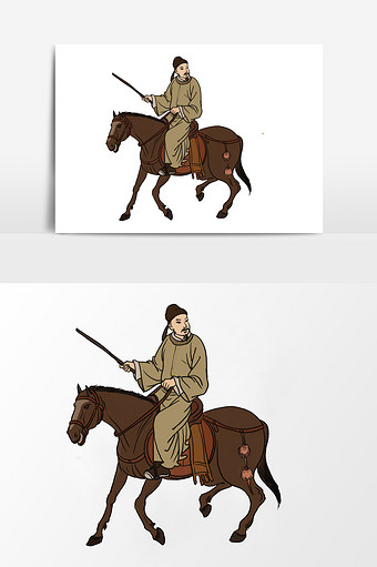 淡彩颜色的骑马的官员元素图片下载
