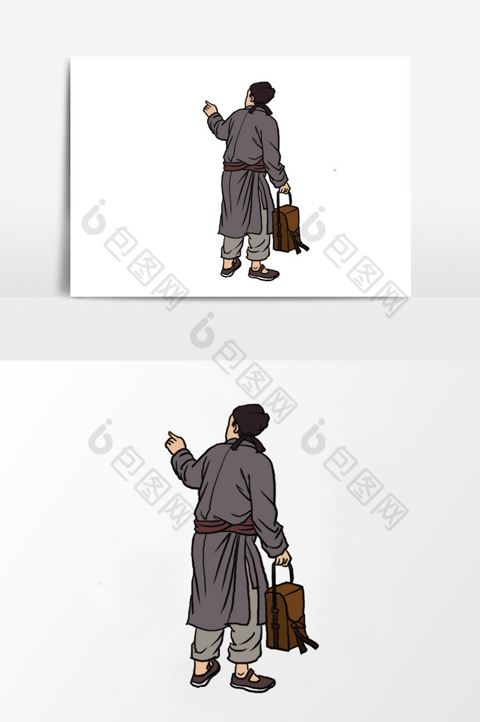 淡彩颜色的古代提箱子人物图片