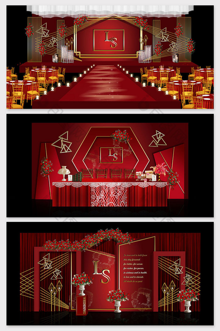 现代欧式红金色系主题婚礼效果图图片图片