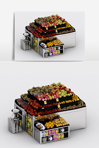 现代工业风商品货柜水果陈设品组合3d模型图片