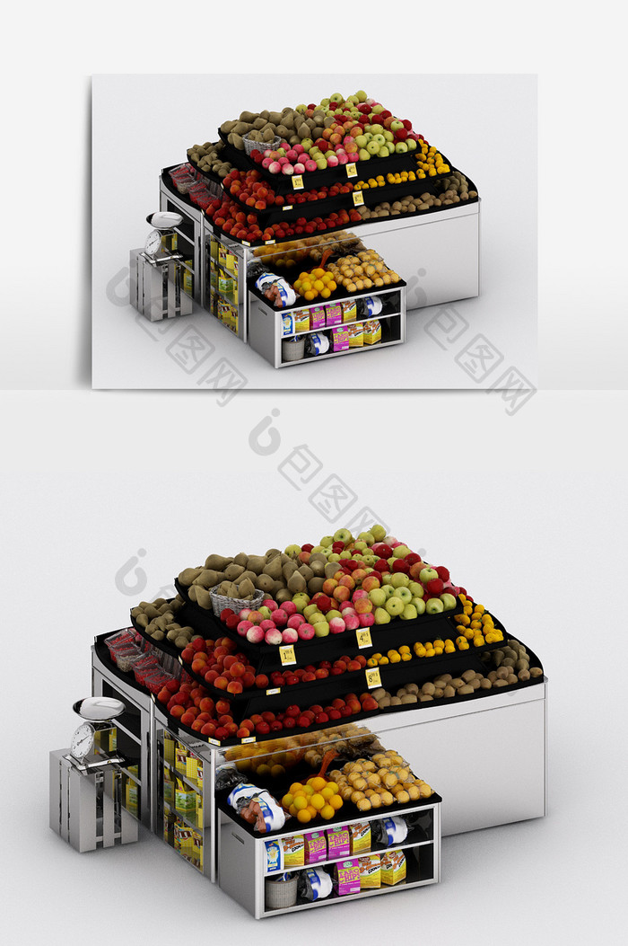 现代工业风商品货柜水果陈设品组合3d模型