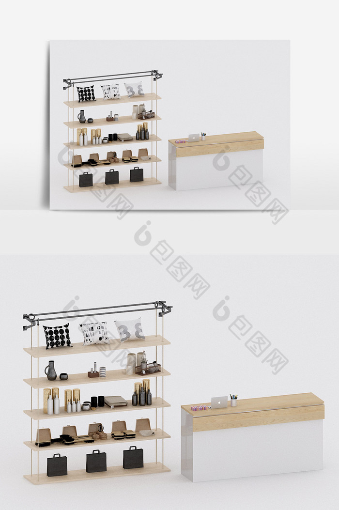 现代简约风商品陈设柜装饰品组合3d模型图片图片