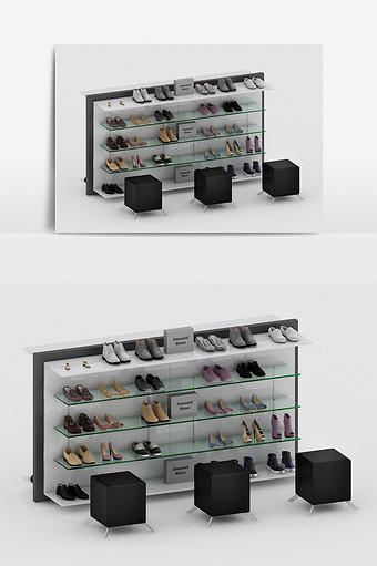 现代工业风商品鞋柜女鞋陈设品组合3d模型图片