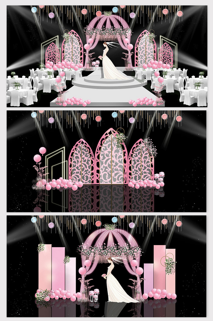 甜美粉色梦幻粉色公主婚礼效果图图片