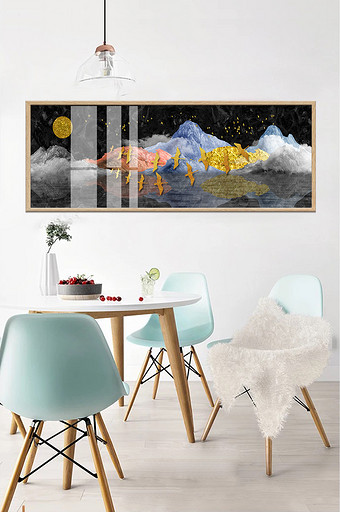 抽象意境金色山水飞鸟晶瓷画装饰画图片