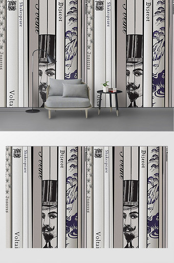 现代手绘黑白创意背景墙装饰图片
