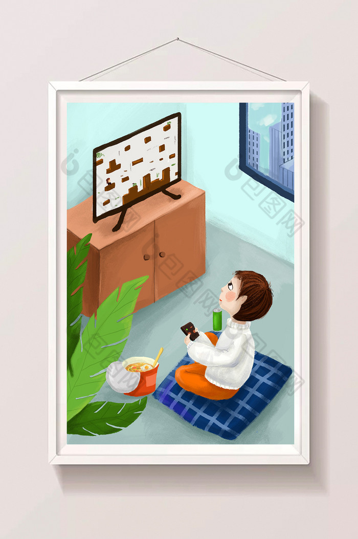 在家打游戏肥宅生活方式插画图片图片