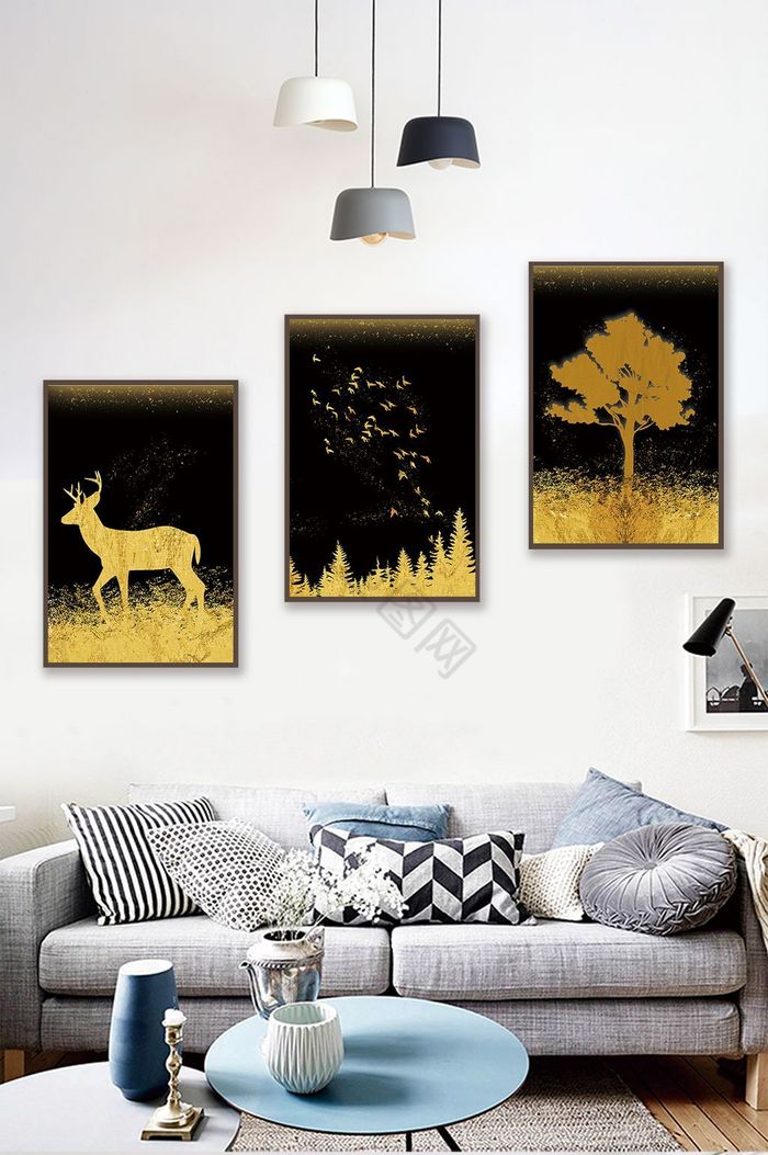 唯美金色森林晶瓷风景酒店客厅卧室装饰画图片