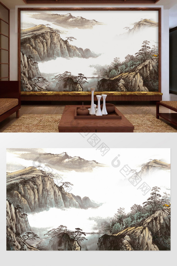 中式山水风景抽象国画