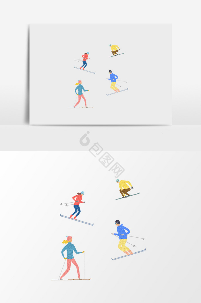 滑雪的人们插画图片