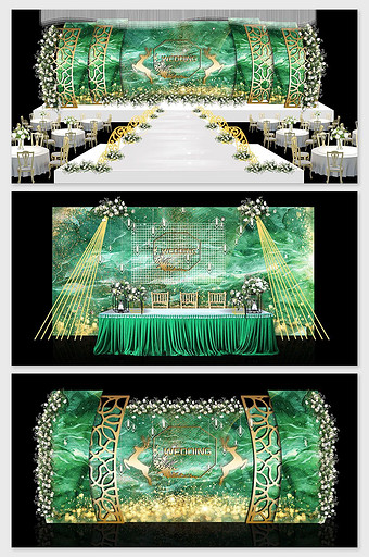 欧式简约高级绿金主题婚礼效果图图片