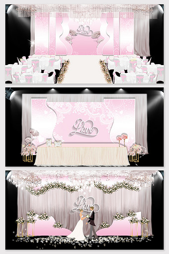 现代简约粉色欧式教堂婚礼舞台背景效果图图片