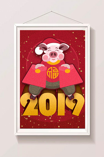 红色喜庆2019新年猪猪插画图片