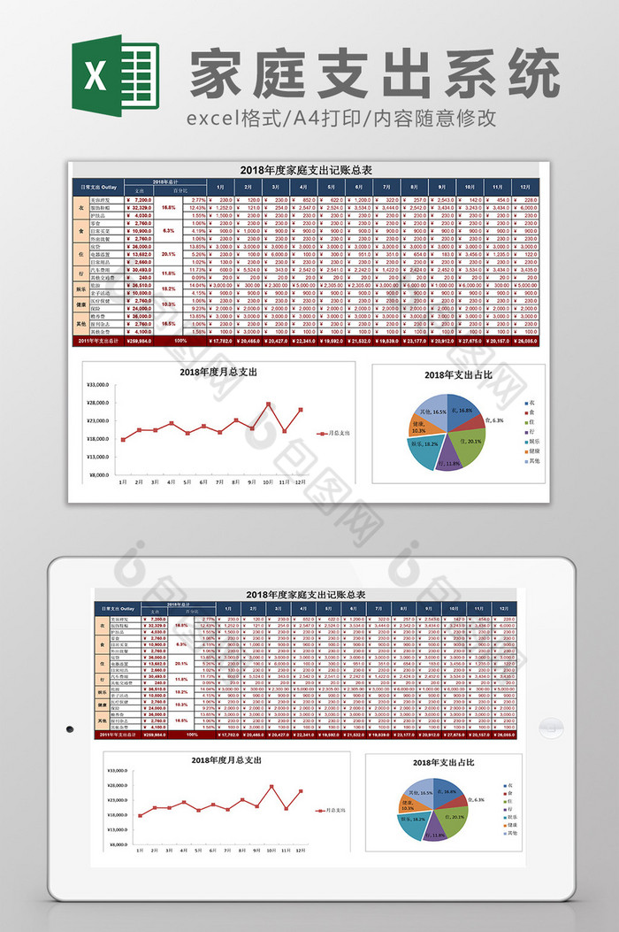 家庭支出占比EXCEL模板图片图片