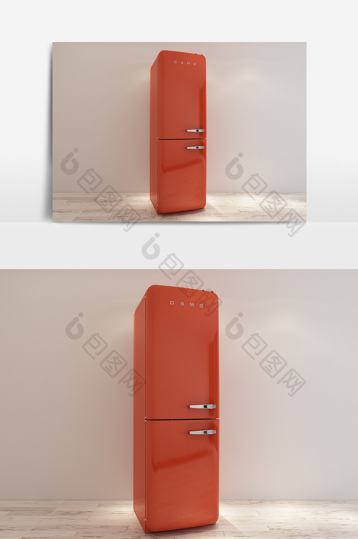 简约时尚红色冰箱模型
