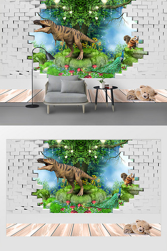 3D立体恐龙森林背景墙图片