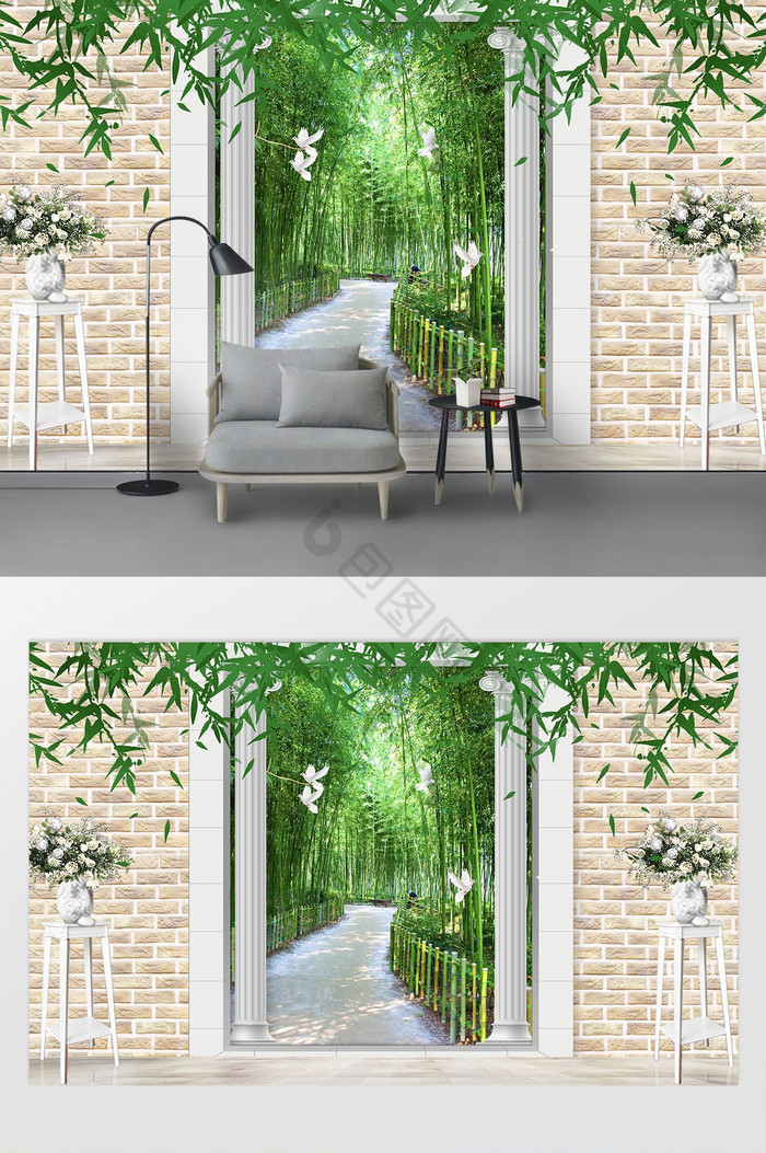 3D立体葡萄园背景墙图片