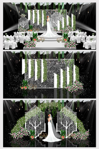 轻奢甜美白绿色现代花艺婚礼效果图图片