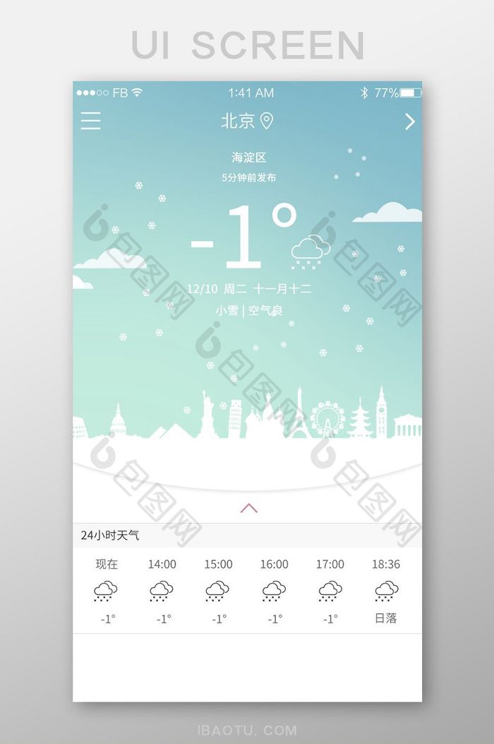 渐变小清新天气预报UI移动界面