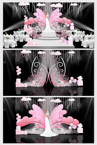 唯美粉色蝴蝶造型婚礼效果图图片