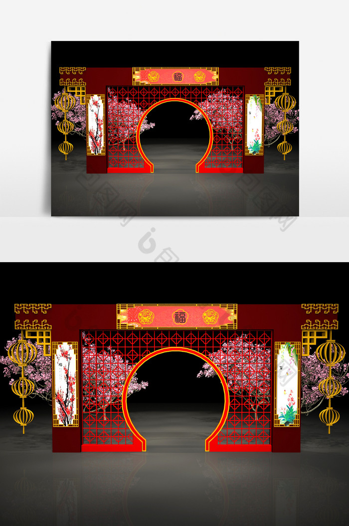 2019猪年装饰楼年货街牌楼图片图片