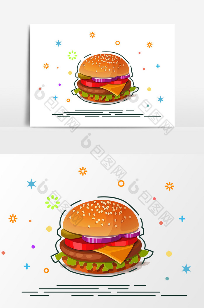 手绘汉堡设计元素卡通