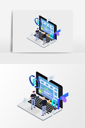 立体金融统计合作2.5D矢量元素