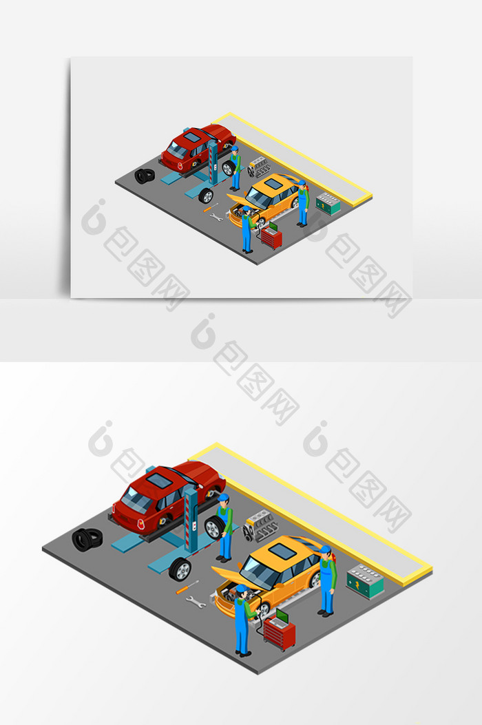 简约空间样板间场景修车2.5D矢量元素