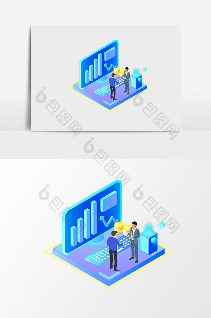 立体简约金融合作数据2.5D矢量元素