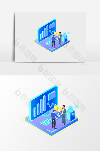 立体简约金融合作数据2.5D矢量元素图片