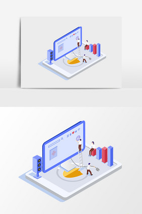 立体空间商务办公合作2.5D矢量元素