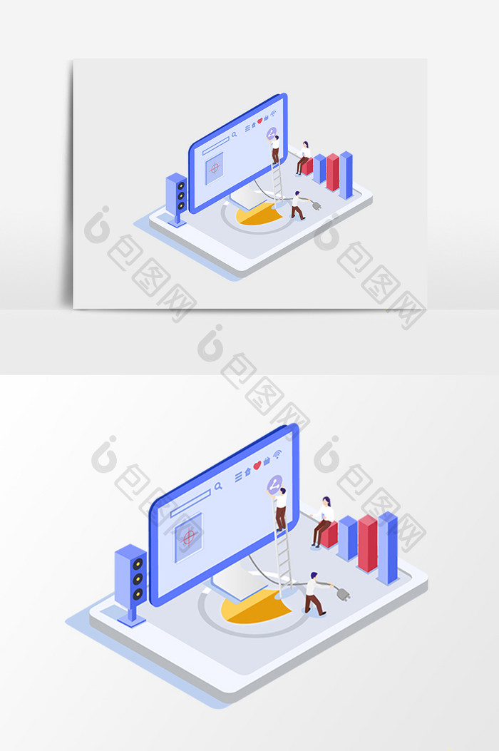 立体空间商务办公合作2.5D矢量元素