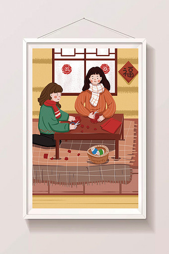 中国风过年春节剪纸手工手艺插画图片