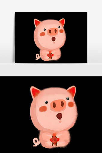 手绘小猪猪可爱造型元素图片