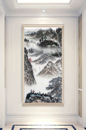 中式手绘锦绣河山风景山水画玄关装饰画