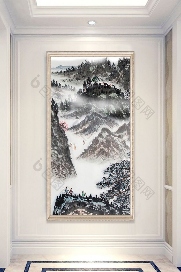 中式手绘锦绣河山风景山水画玄关装饰画