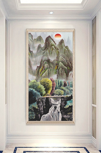 中式江山多娇风景山水画玄关装饰画图片