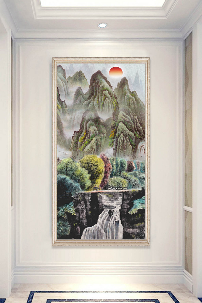 中式江山多娇风景山水画玄关装饰画图片