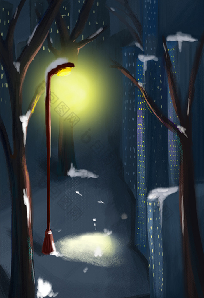 昏暗路灯插画图片