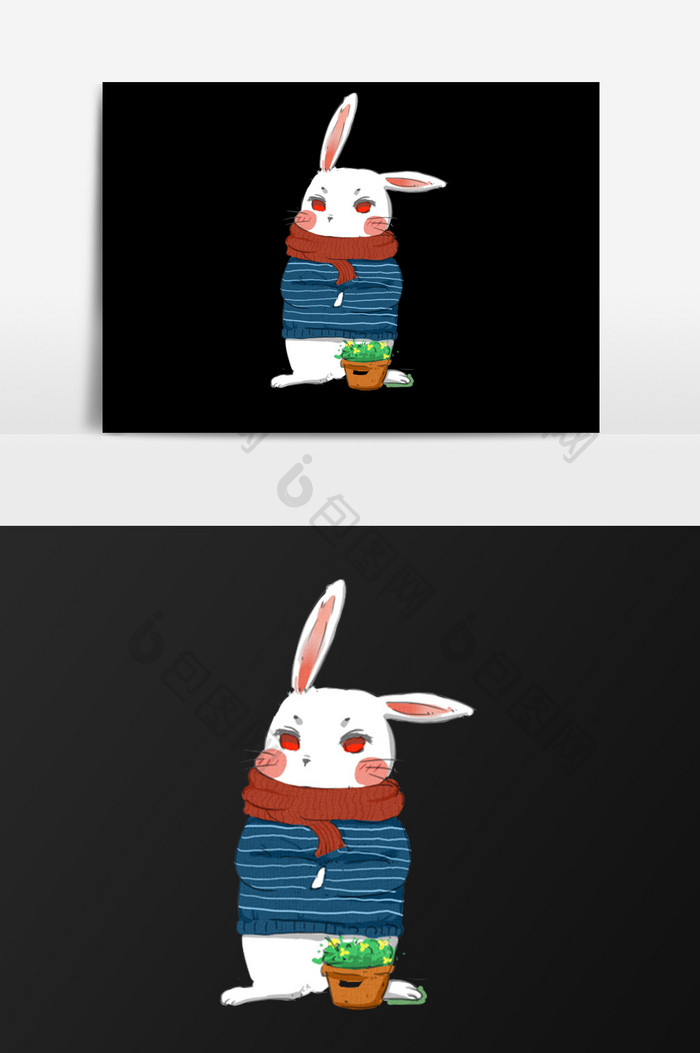 手绘冬装兔子插画元素