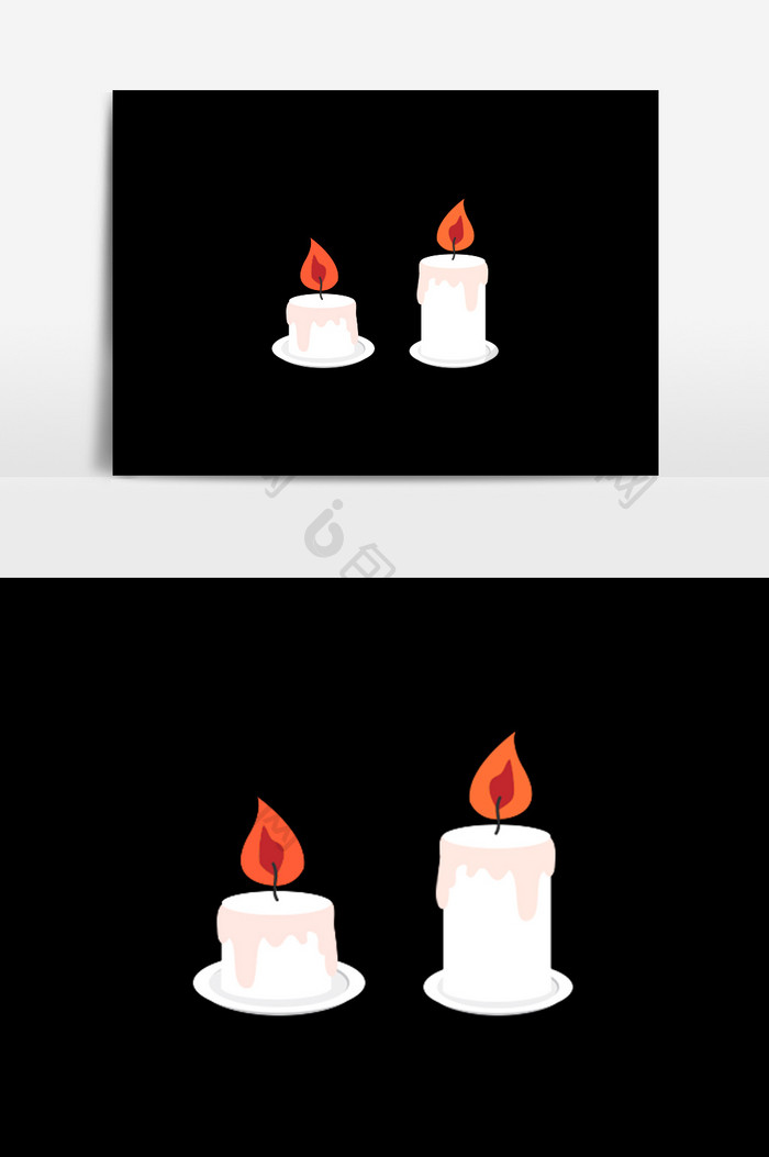 手绘两只燃烧蜡烛插画元素