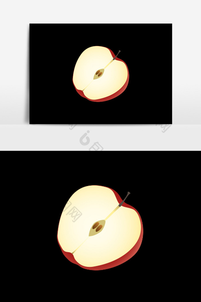 手绘半个苹果插画元素