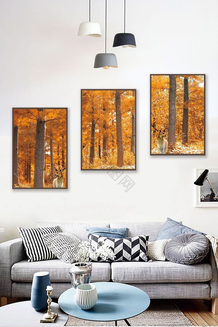 唯美秋季晶瓷森林风景客厅酒店卧室装饰画图片