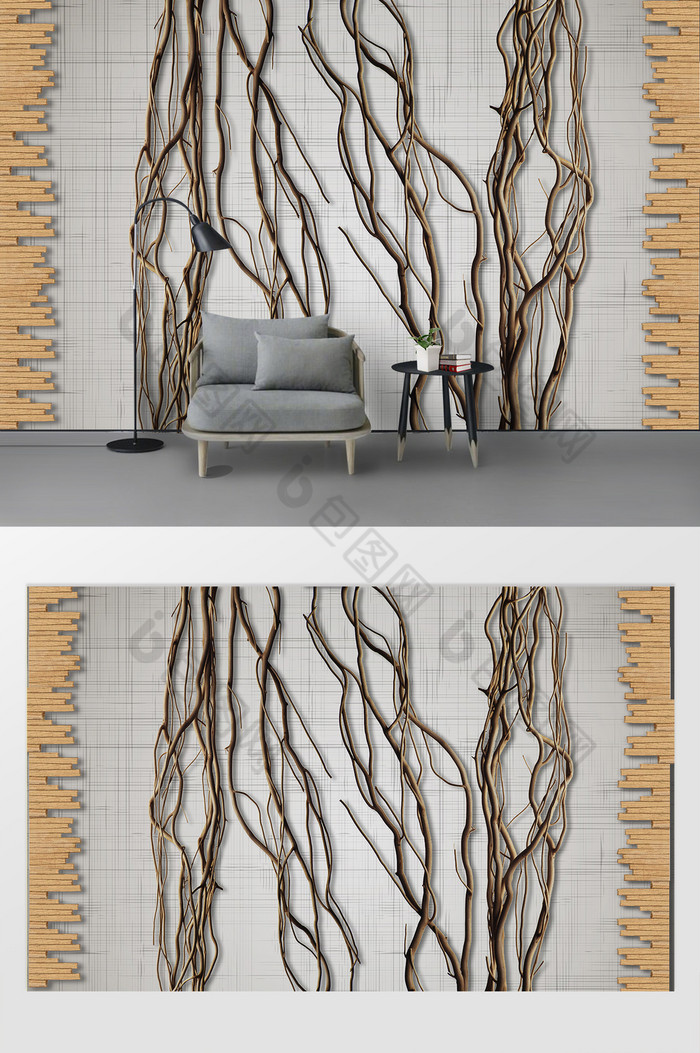 新现代创意立体树枝背景墙图片图片